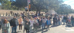 US Military Veterans parade in front of the Alamo